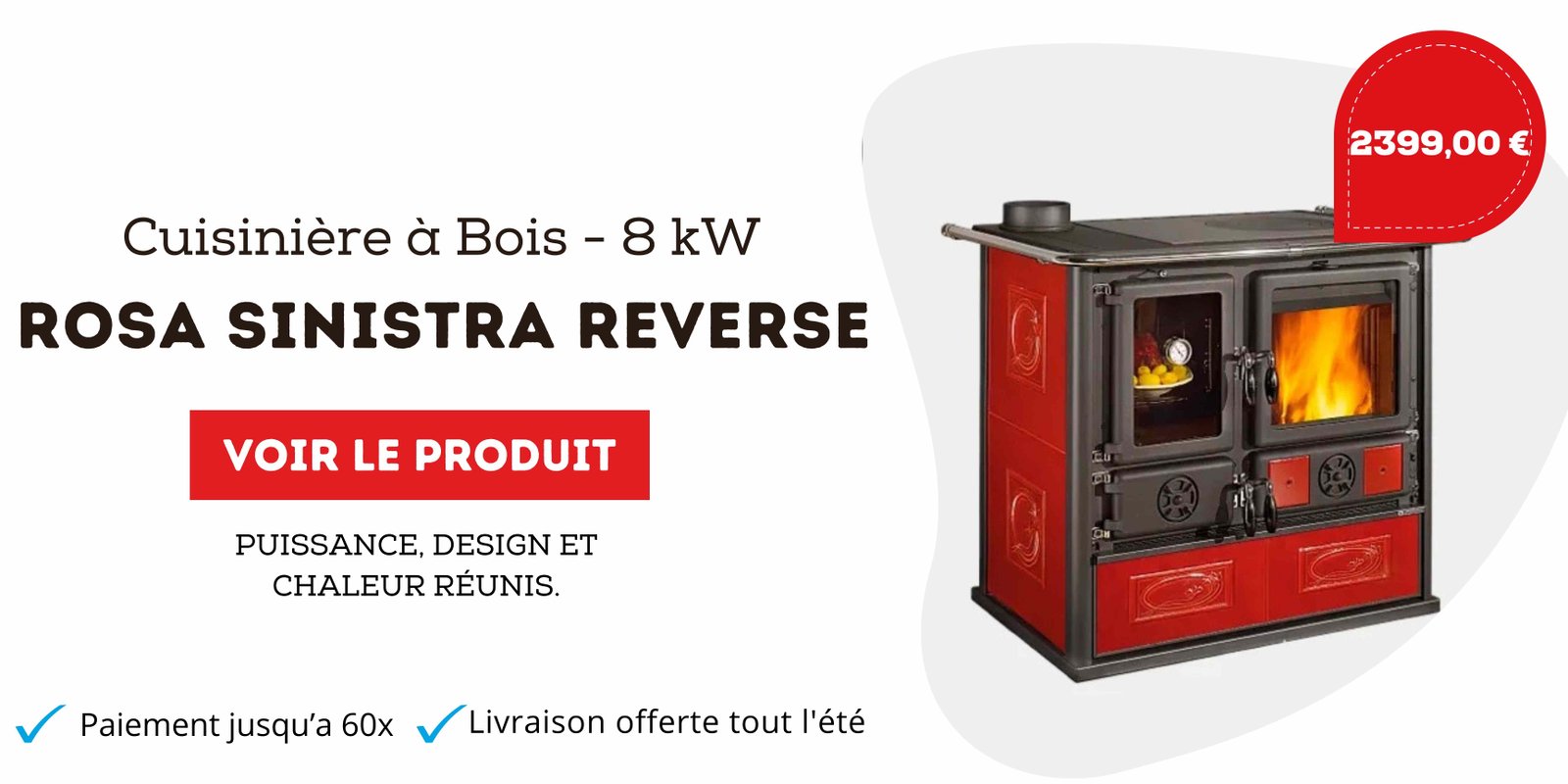 Cuisinière à Bois Rosa Sinistra Reverse 8kw